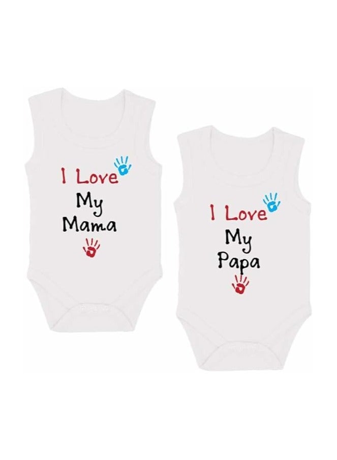 PRINTSHOP4ME Pack Of 2 Baby Romper Mama And Papa Printed-Soft Cotton Sleeveless Bodysuits For Newborns,Infants And Toddlers-Unisex Baby Onesies For Boys And Girls - Image 1