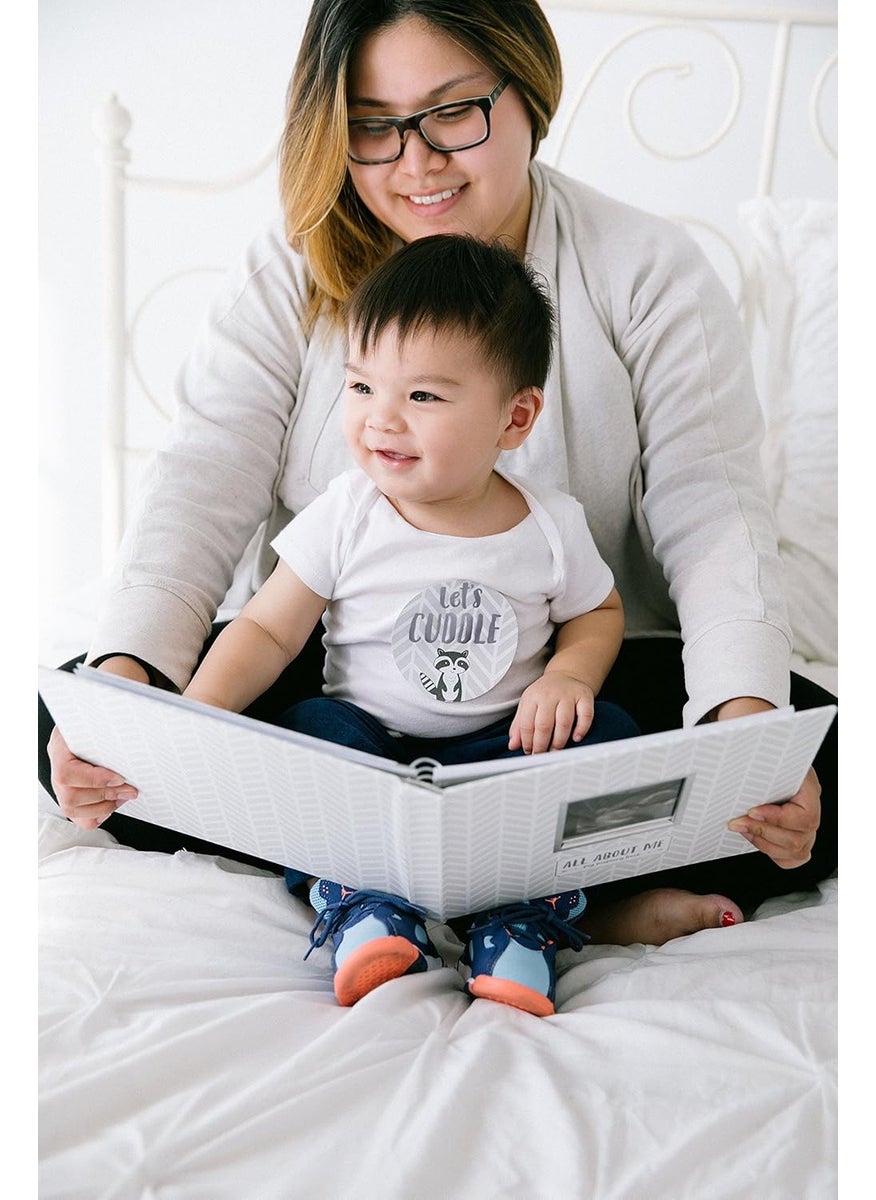 pearhead Pearhead Herringbone Baby Memory Book with Included Baby Belly Stickers Modern Baby Keepsake Journal With Monthly Milestone Stickers 5 Year Baby Book GenderNeutral Gift For New And Expecting Moms  - Image 2