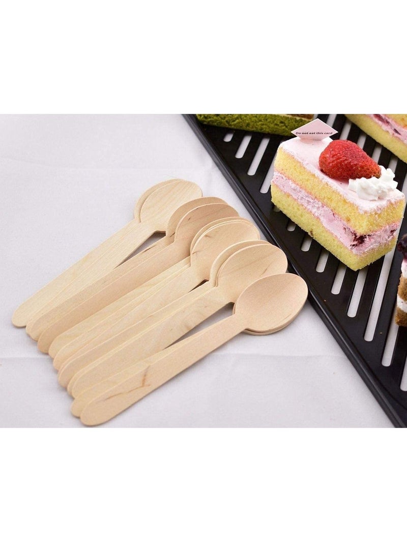 ملاعق خشبية للاستخدام مرة واحدة، 100 قطعة، ملاعق قابلة للتحلل، ملاعق خشبية للحرف اليدوية، ملاعق حلوى، عينات ملاعق خشبية، حفلات، ملاعق كعك، أدوات تحريك الشوكولاتة - Image 4