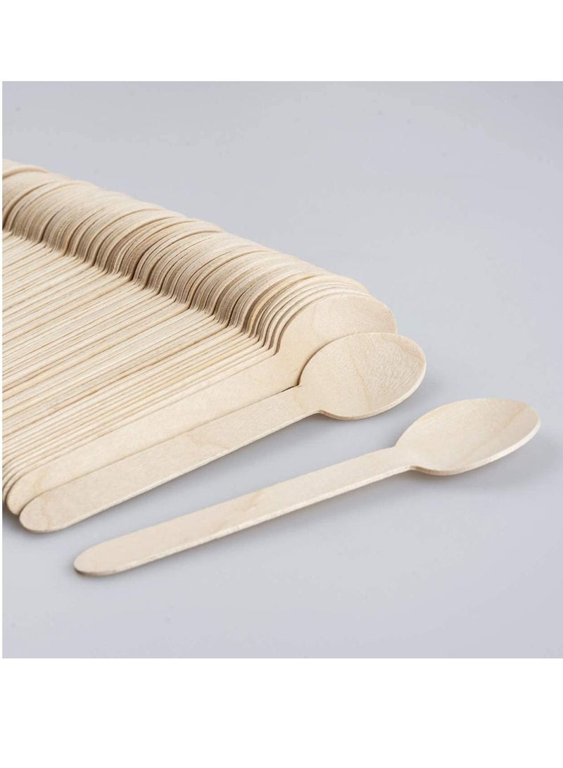 ملاعق خشبية للاستخدام مرة واحدة، 100 قطعة، ملاعق قابلة للتحلل، ملاعق خشبية للحرف اليدوية، ملاعق حلوى، عينات ملاعق خشبية، حفلات، ملاعق كعك، أدوات تحريك الشوكولاتة - Image 2