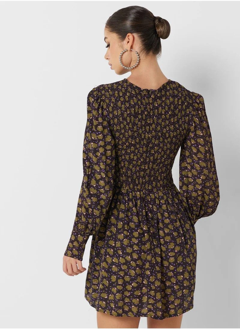 French Connection Printed Puff Sleeve Dress