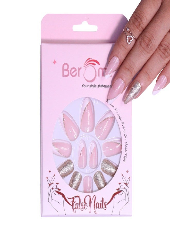 Beromt 12 Pcs Set of Salon Finish French Tip False Nails Acrylic Full Fake Nail Tips with 12 Nail Glue Tab Stickers- BFN348FN - Image 1