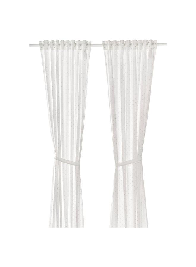 erorex Curtains with tie-backs, 1 pair, dotted/white, 120x300 cm - Image 1