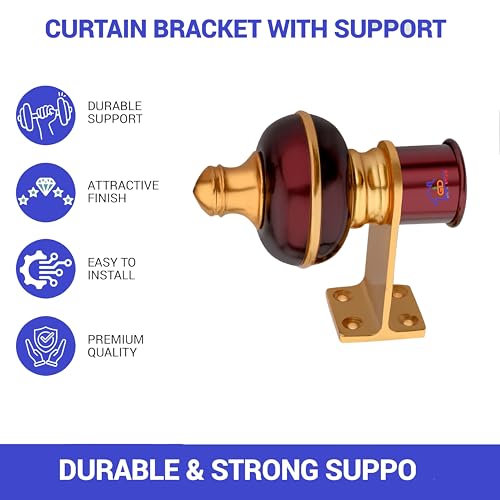 GHAR DWAR Curtain Bracket Parda Holder with Support 1 Inch Rod Pocket Finials Door and Window Rod Support for Window & Door Curtain Fitting (Pack of 1, Wine) - Image 4