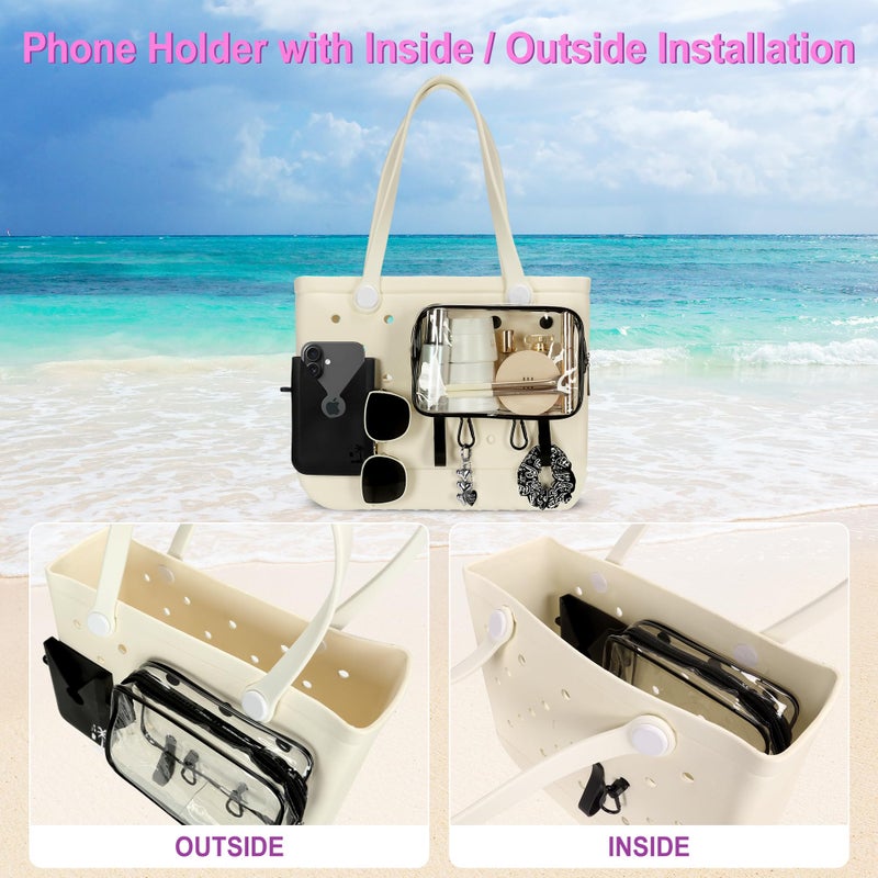 Sznauy 6PCS Compatible with Original Medium and Large Bogg Bag,Phone Holder for Inside and Outside of Bogg Bag Accessories,PVC Insert Bags,Hooks,and Keychain(Black) - Image 4