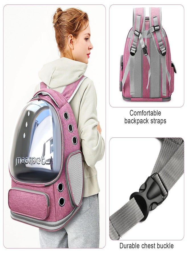 YUNLINLI Cat Backpack Carrier, Breathable Cat Bubble Backpack Large Space Cat Carrier Backpack for Kitty Small Dog, Foldable Airline Approved Cat Backpack, Transparent Pet Travel Backpack Up to 20 lbs (Pink) - Image 5