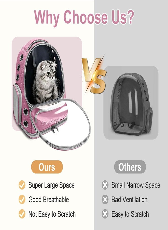 YUNLINLI Cat Backpack Carrier, Breathable Cat Bubble Backpack Large Space Cat Carrier Backpack for Kitty Small Dog, Foldable Airline Approved Cat Backpack, Transparent Pet Travel Backpack Up to 20 lbs (Pink) - Image 3