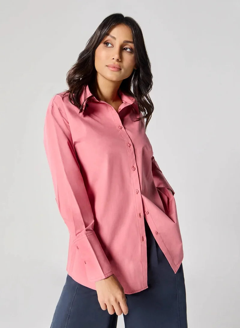 Zigzag Cotton Oversized Shirt- Pink
