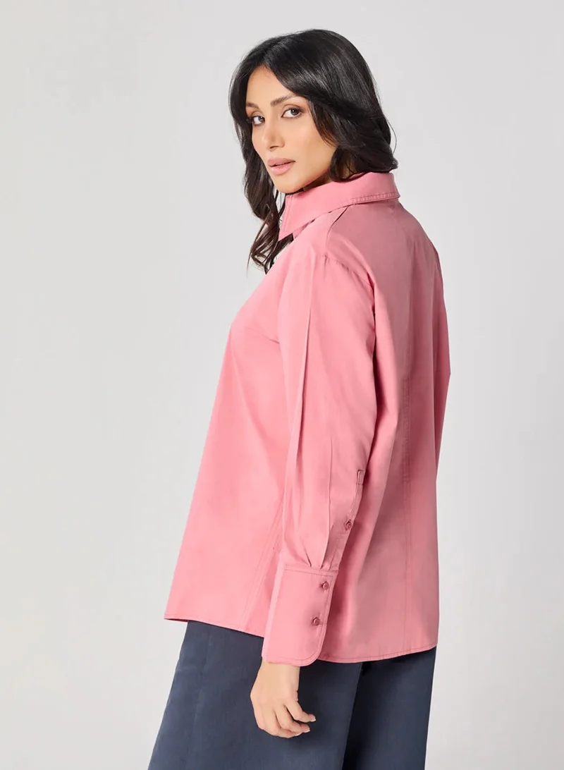 Zigzag Cotton Oversized Shirt- Pink