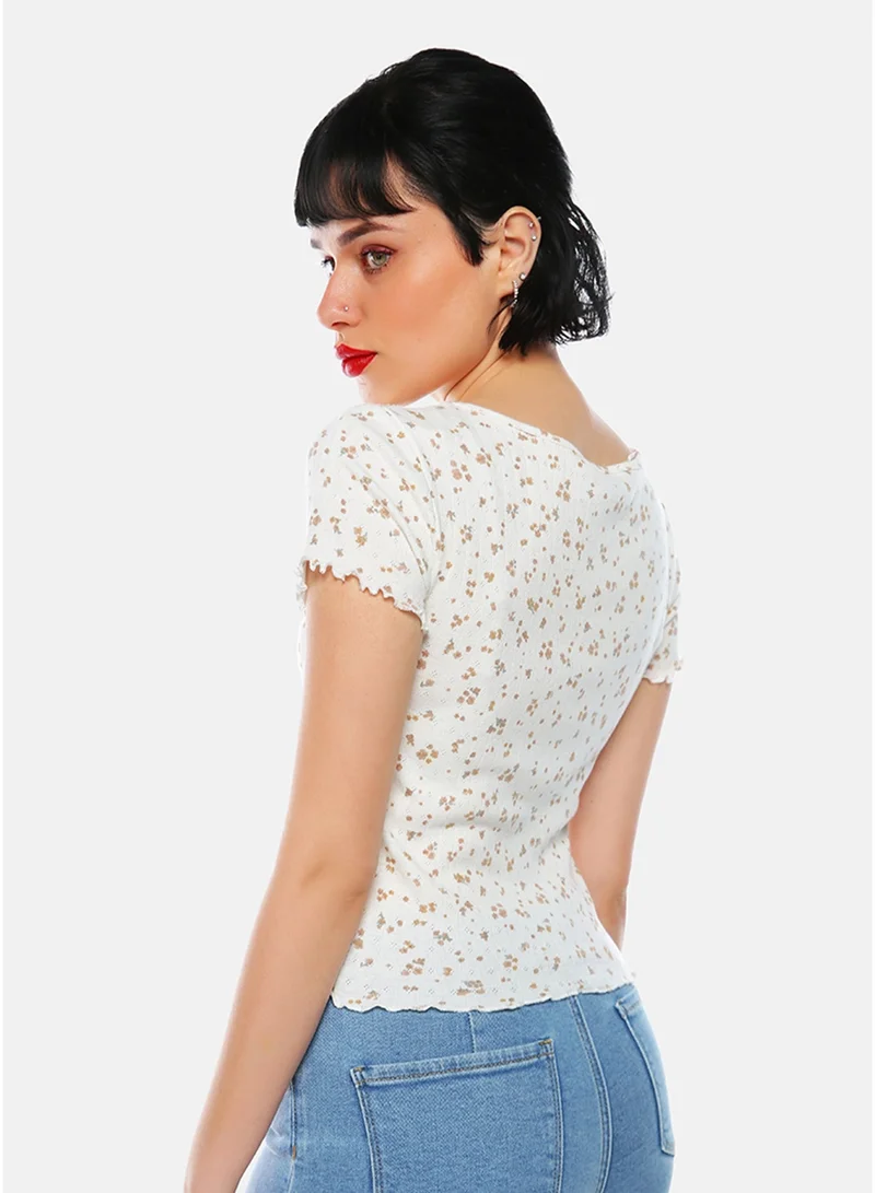 London Rag CL8401_IVORY DITSY London Rag White Floral Ditsy Top for Women | Best Price UAE