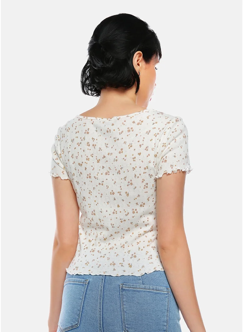 London Rag CL8401_IVORY DITSY London Rag White Floral Ditsy Top for Women | Best Price UAE