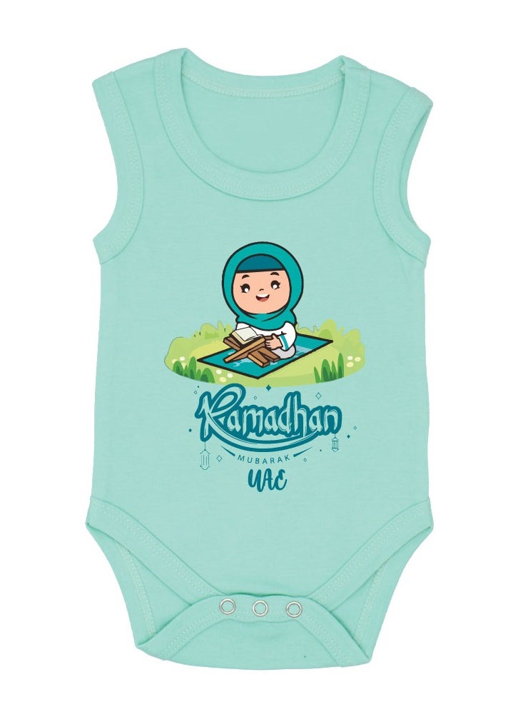 PRINTSHOP4ME My First Ramadan UAE Printed Outfit - Romper for Newborn Babies - Sleeve Less Cotton Baby Romper for Baby Girls - Celebrate Baby's First Ramadan in Style  - Image 1