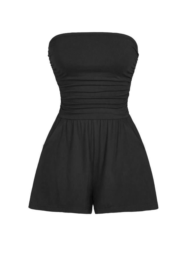 AUXDIO Women Summer Casual Strapless Romper Sleeveless Off Shoulder Short Jumpsuits 2025 Beach Vacation Clothes, Black, XXL - Image 1