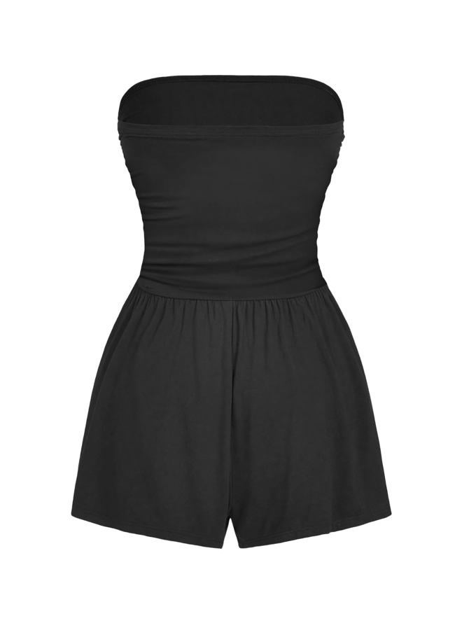 AUXDIO Women Summer Casual Strapless Romper Sleeveless Off Shoulder Short Jumpsuits 2025 Beach Vacation Clothes, Black, XXL - Image 2