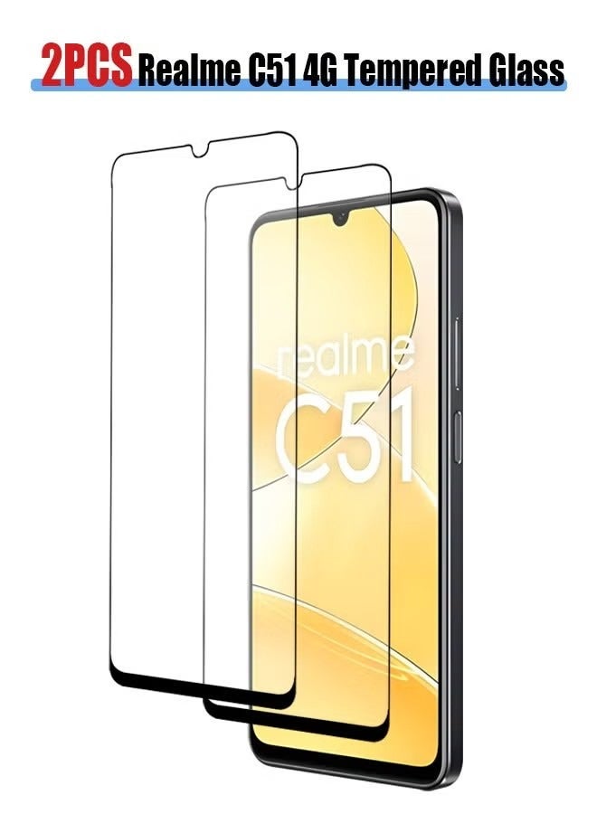 قطعتان من واقي الشاشة لفيلم Realme C51 4G من الزجاج المقسى، فيلم زجاجي عالي الدقة، فائق الوضوح ومضاد لبصمات الأصابع، واقي شاشة مقاوم للكسر ومضاد للخدش - Image 1