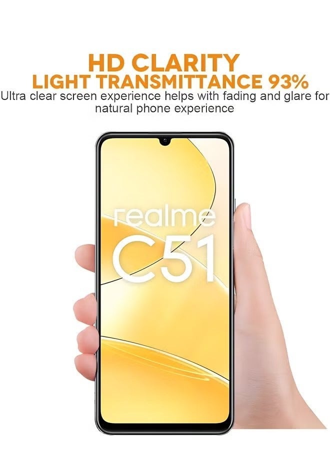 قطعتان من واقي الشاشة لفيلم Realme C51 4G من الزجاج المقسى، فيلم زجاجي عالي الدقة، فائق الوضوح ومضاد لبصمات الأصابع، واقي شاشة مقاوم للكسر ومضاد للخدش - Image 3