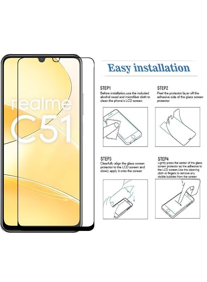 قطعتان من واقي الشاشة لفيلم Realme C51 4G من الزجاج المقسى، فيلم زجاجي عالي الدقة، فائق الوضوح ومضاد لبصمات الأصابع، واقي شاشة مقاوم للكسر ومضاد للخدش - Image 5