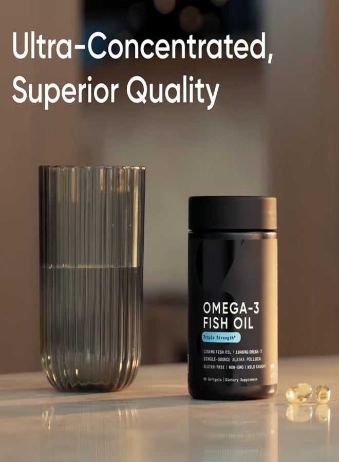 أوميغا-3، تركيز ثلاثي، 1250 ملغ، مصنوع من ALASKAOMEGA، مع ثلاثي الجليسريد EPA وDHA | دعم للقلب والدماغ والمفاصل | معتمد من IFOS 5 نجوم، خالي من الكائنات المعدلة وراثيًا وخالي من الغلوتين - 90 كبسولة لينة - Image 2