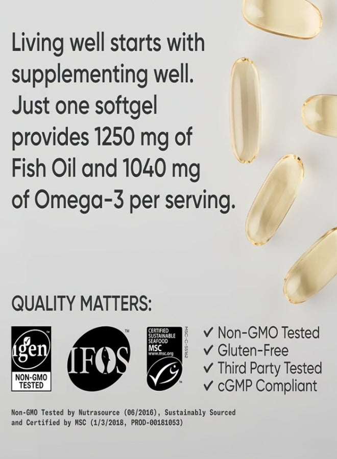 أوميغا-3، تركيز ثلاثي، 1250 ملغ، مصنوع من ALASKAOMEGA، مع ثلاثي الجليسريد EPA وDHA | دعم للقلب والدماغ والمفاصل | معتمد من IFOS 5 نجوم، خالي من الكائنات المعدلة وراثيًا وخالي من الغلوتين - 90 كبسولة لينة - Image 4