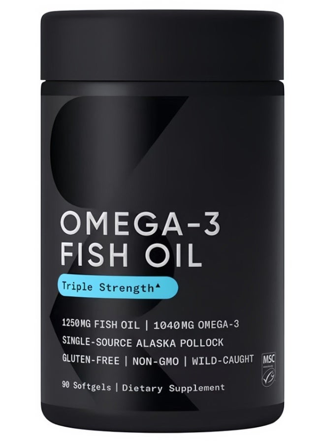 أوميغا-3، تركيز ثلاثي، 1250 ملغ، مصنوع من ALASKAOMEGA، مع ثلاثي الجليسريد EPA وDHA | دعم للقلب والدماغ والمفاصل | معتمد من IFOS 5 نجوم، خالي من الكائنات المعدلة وراثيًا وخالي من الغلوتين - 90 كبسولة لينة - Image 1
