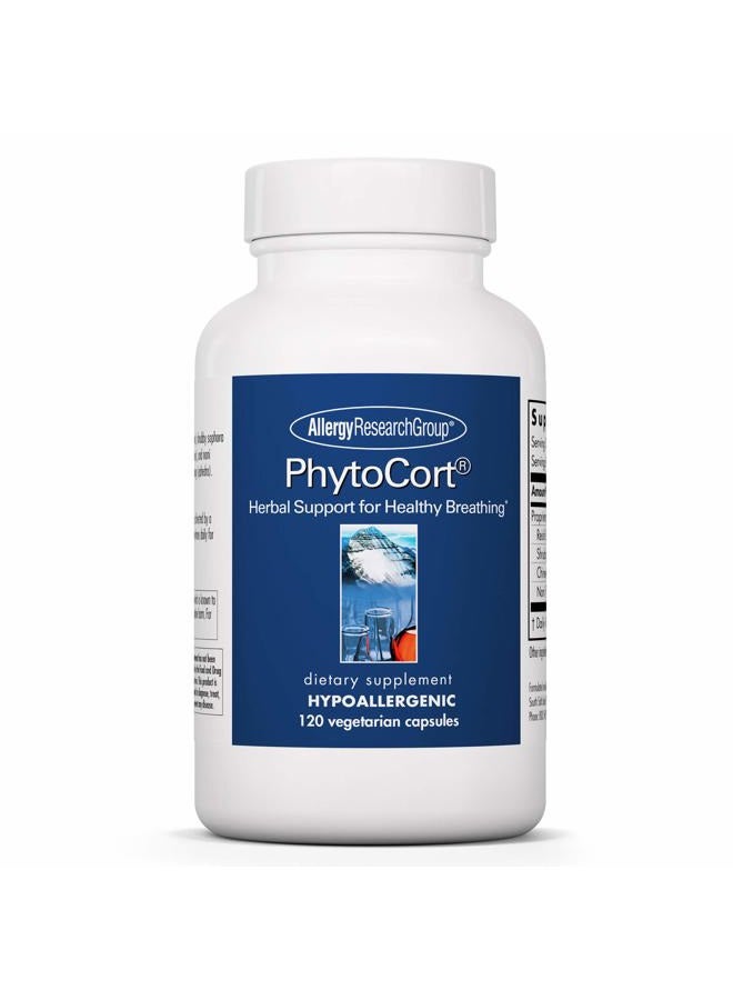 Allergy Research Group PhytoCort Supplement - Respiratory Support, Lung Health, Lung Detox, Lung Cleanse, Healthy Breathing, Herbal Support, Reishi, Licorice, Noni, Vegetarian Capsules - 120 Count - Image 1