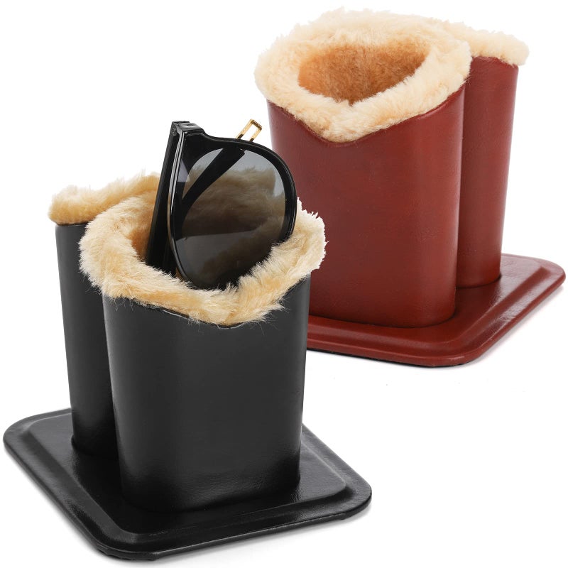 ZOOFOX ZOOFOX 2 Pack Double Eyeglasses Holder Plush Lined Leather Glasses Stand Case for for Desk or Nightstand 