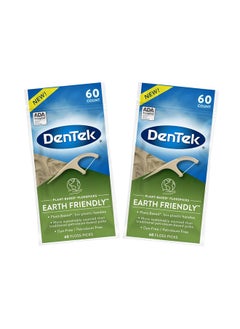 Dentek Earth Friendly Floss Picks, Organic Plant-Based Bio-Plastic Handles, Mint 60 Count (Pack Of 2)  - Image 1