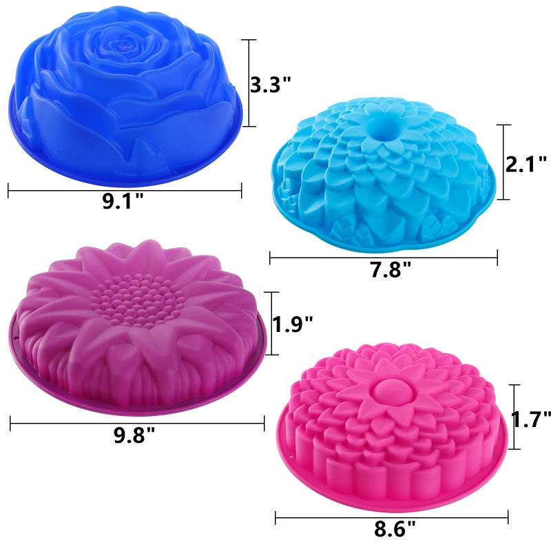 Deayou 4 Pack Flower Silicone Cake Molds  Pie Flan Tart Baking Pan  Silicone Baking Tray For Brownie  Diy  Anniversary  Birthday - Image 2