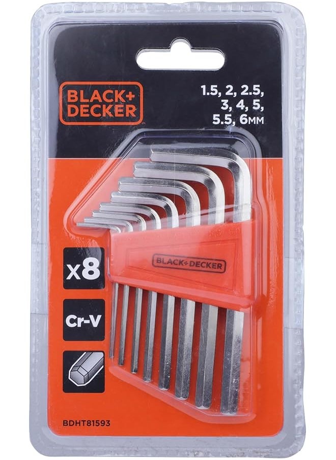 BLACK+DECKER 8 Pieces 1.5 6Mm Steel Hexkey Set Orange Black Bdht81593  - Image 1