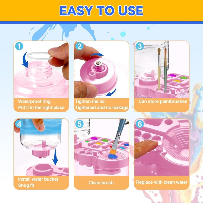 Luoshi منظف فرشاة الطلاء LUOSHI مع جهاز شطف فرشاة ودائرة مياه وأداة رسم مع حامل فرشاة وموصل شطف فرشاة للبالغين والفنانين والأطفال - Image 5