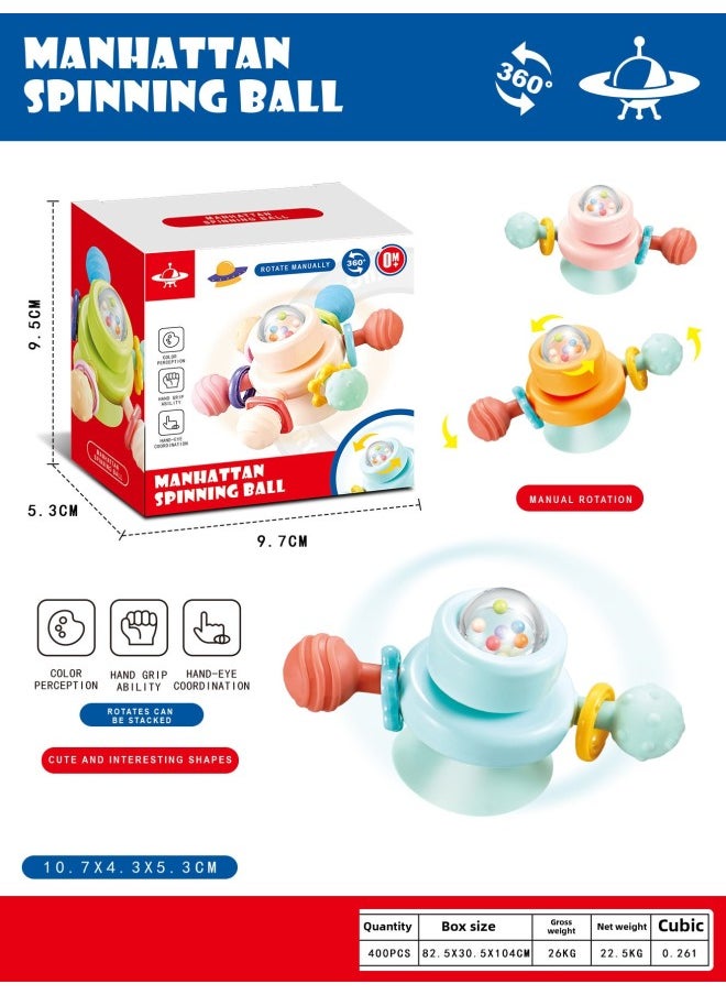Infant Manhattan Finger Ball Rattle Atomic Ball Rotating Molar Tooth Gum Hand Grasping Soft Rubber Ball Toy-Color:Manhattan Spin Ball (two-pass)  - Image 1