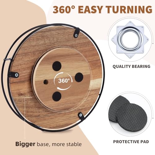 Tomoaza 9" Acacia Wood Lazy Susan Turntable, Tomoaza Kitchen Organizer Turntable with Steel Sides, 360 Degree Lazy Susan for Countertop Cabinet or Dining Table - Image 4
