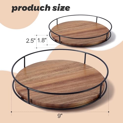Tomoaza 9" Acacia Wood Lazy Susan Turntable, Tomoaza Kitchen Organizer Turntable with Steel Sides, 360 Degree Lazy Susan for Countertop Cabinet or Dining Table - Image 3