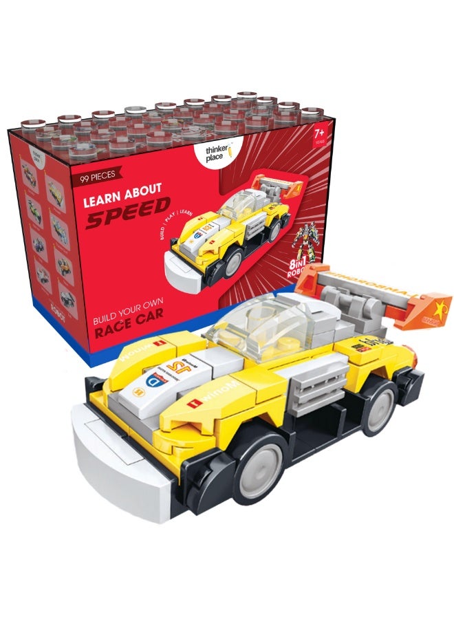 ThinkerPlace 8-in-1 Super Racing Car Pioneer (99 Pieces) | Learn About Speed | Building Block Set for Kids Age 7+ | STEM Educational Toy | Build, Collect & Create Mega Robot | Science & Learning Toy - Image 1