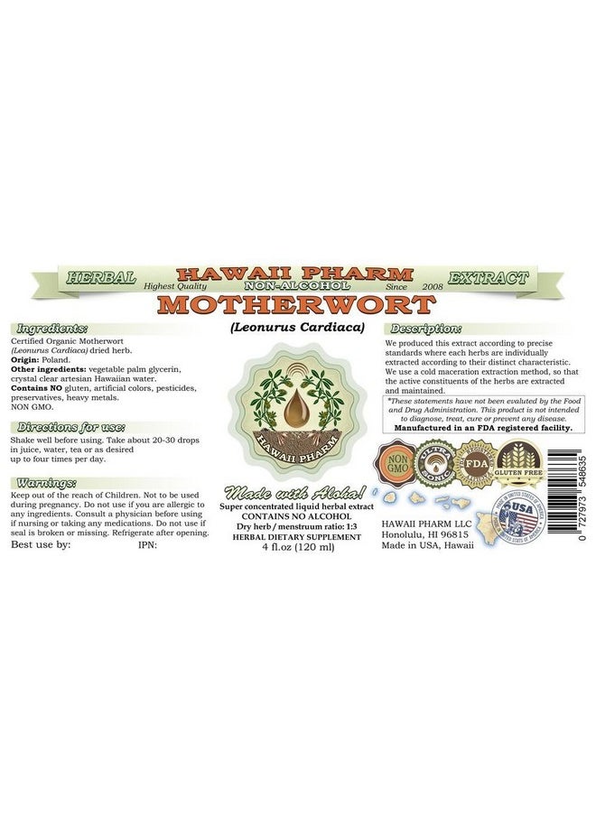 HawaiiPharm - Motherwort Alcoholfree Liquid Extract Motherwort Leonurus Cardiaca Dried Herb Glycerite Natural Herbal Supplement Hawaii Pharm Usa 2 Oz - Image 1