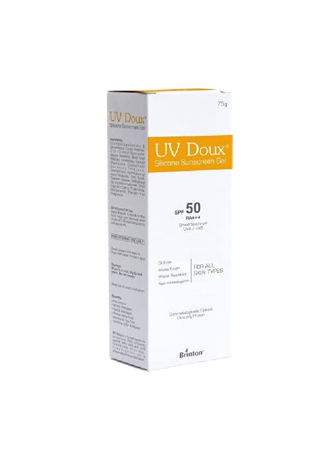 Brinton الرعاية الصحية جل Uvdoux للوجه والجسم الواقي من الشمس مع عامل حماية من الشمس SPF 50 Pa+++ بلمسة نهائية غير لامعة وتركيبة خالية من الزيوت | واقي شمسي مقاوم للماء| حماية ضد الأشعة فوق البنفسجية الطويلة والمتوسطة (75 جم)  - Image 3