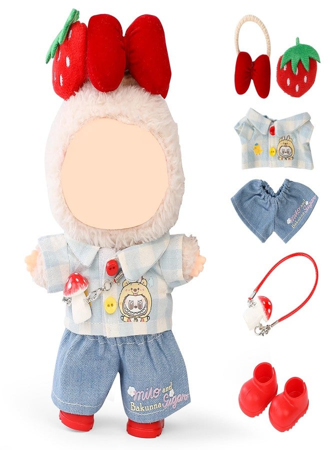 LEWOTE Clothes Set Compatible for Labubu Doll, Hat Suit Ornaments Accessories Set for 17cm/6.7inch Doll (Strawberry Set) - Image 1