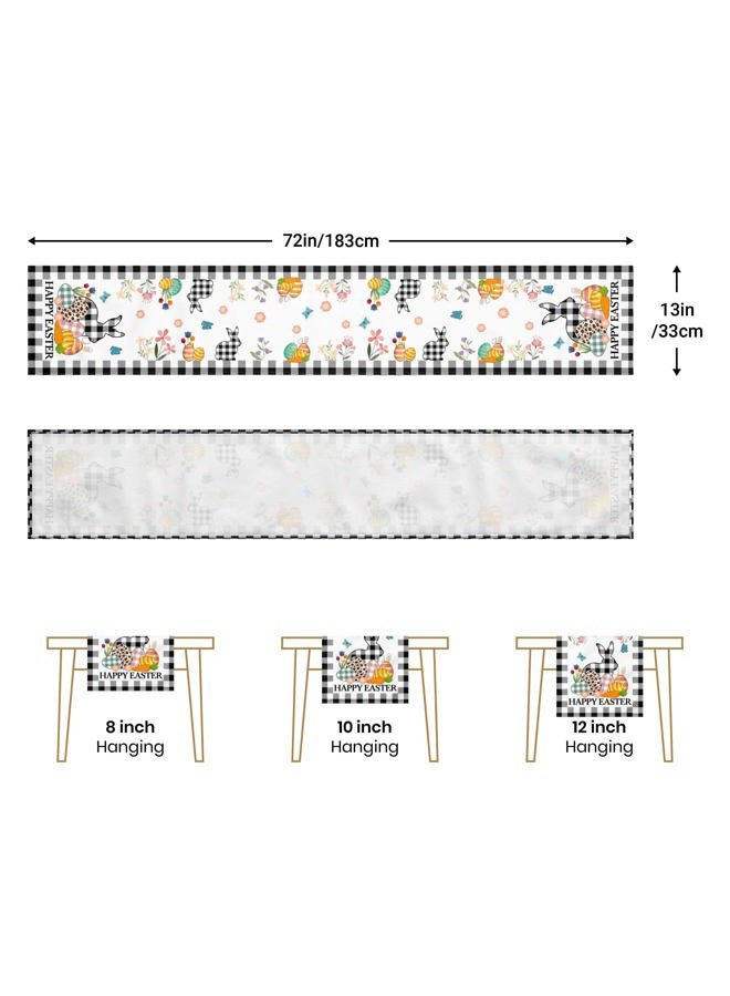 Abaysto Easter Bunny Eggs Table Runner Buffalo Plaid Linen Tables Runner Butterfly Burlap Dresser Scarf for Kitchen Dining, Holiday Family Dinner (13x72 Inch) - Image 2