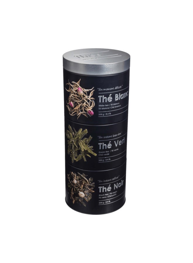 Five Simply Smart 3-Compartment Metal Tea Box Black and Silver 600g - Image 1