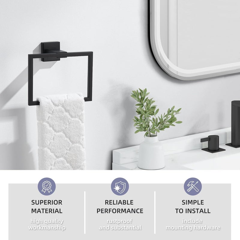 Angle Simple Towel Holder Matte Black, Stainless Steel Square Hand Towel Ring Rack Hanger for Bathroom Wall Mount, 7.09 Inches - Image 3