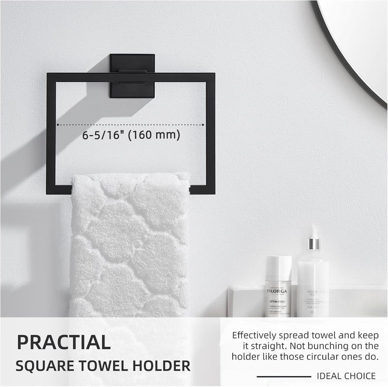 Angle Simple Towel Holder Matte Black, Stainless Steel Square Hand Towel Ring Rack Hanger for Bathroom Wall Mount, 7.09 Inches - Image 4