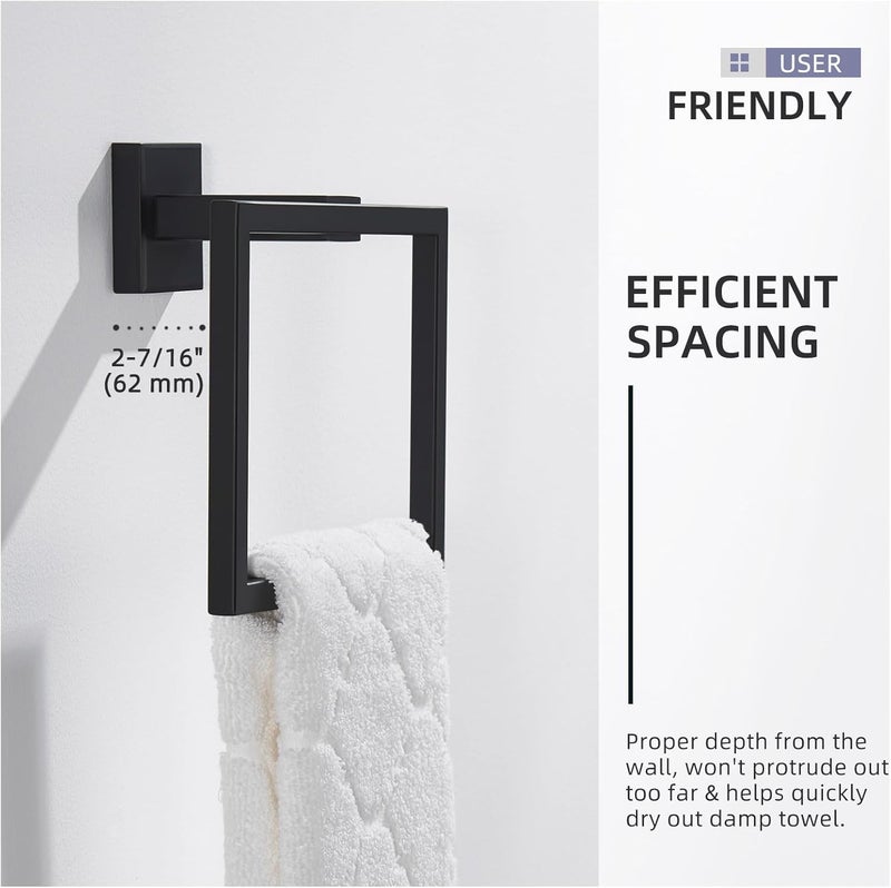 Angle Simple Towel Holder Matte Black, Stainless Steel Square Hand Towel Ring Rack Hanger for Bathroom Wall Mount, 7.09 Inches - Image 5