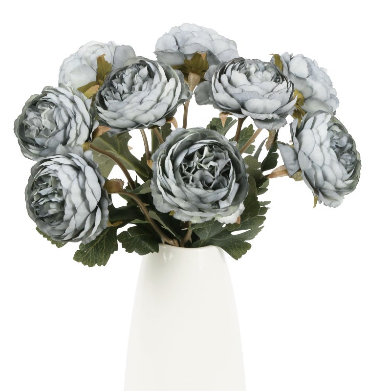 IPOPU 10pcs Dusty Blue Peonies Artificial Flowers Gradient Blue Silk Peonies with Stems Real Touch Fake Peony for Wedding Decoration Bride Bouquet Faux Flowers Floral Arrangement - Image 1