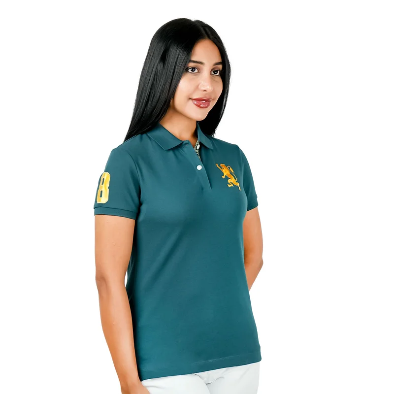 GIORDANO Women's Cotton Lycra 3D Lion Embroidery Polo