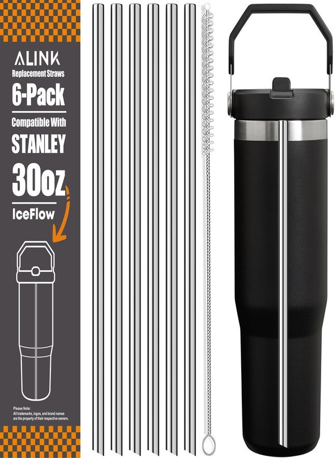 ALINK Stainless Steel Straws Compatible with Stanley Iceflow 30oz Flip Tumbler, 6 Pack Reusable Metal Straws for Stanley Ice Flow 30oz Cup Lid Only, Plus Straw Brush - Image 1