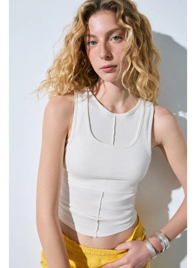 GRIMELANGE UNIFIE Women's Soft and Stretch Fabric Double-Layer White Blouse.