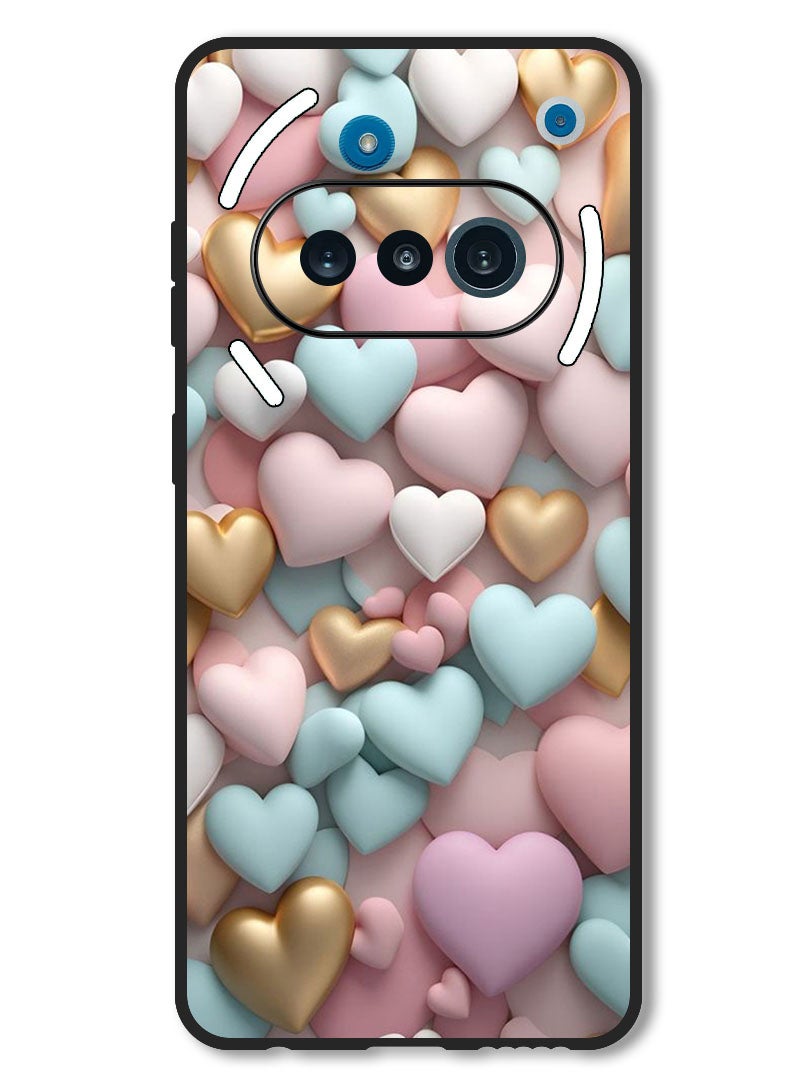 Theodor Case Compatible with Nothing Phone 3a Protection Shockproof Bumper Cover Colourful Hearts - Image 1