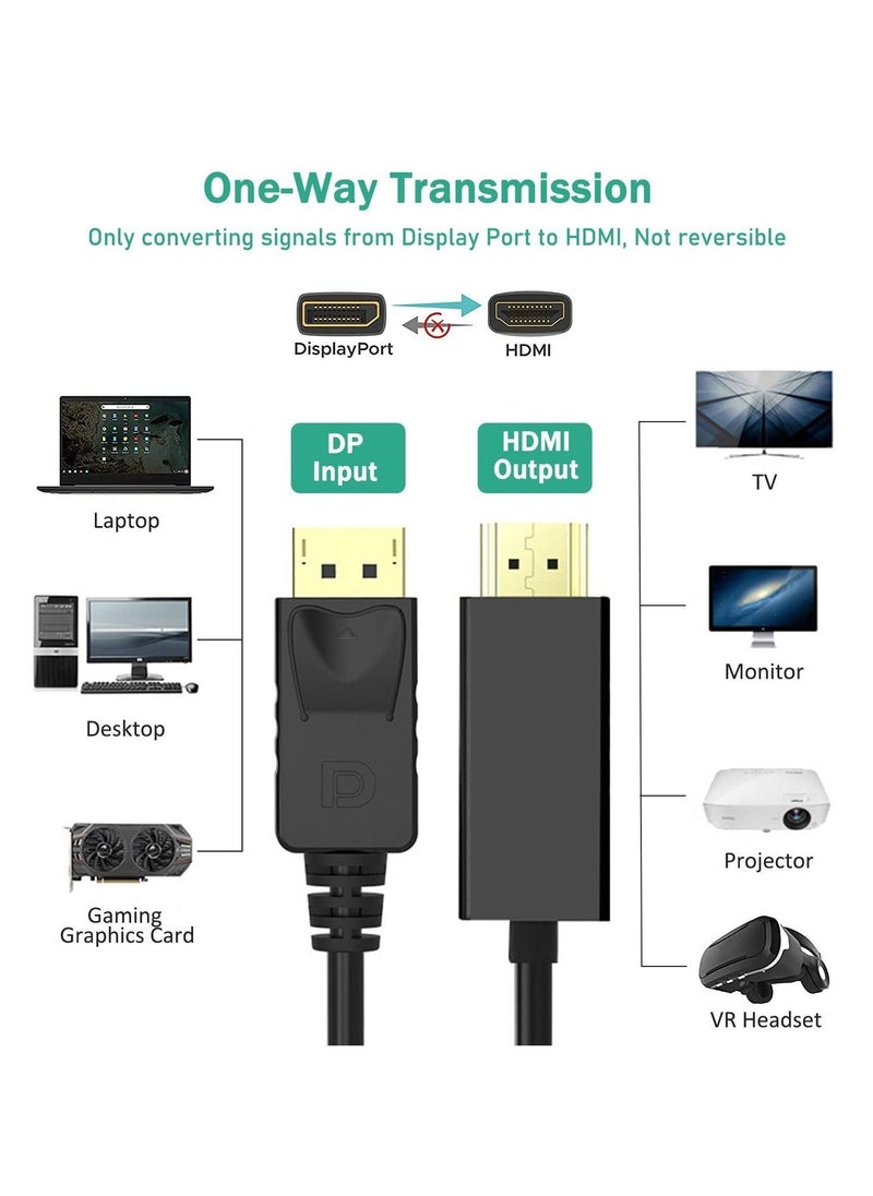ماركة غير محددة - كابل DisplayPort إلى HDMI بطول 6 أقدام، (1.8 متر) محول كابل 4K DP إلى HDMI، كابل DP 1.2 إلى HDMI 1.4 أحادي الاتجاه، متوافق مع شاشة الكمبيوتر وجهاز العرض والكمبيوتر المحمول Dell HP إلخ - Image 1