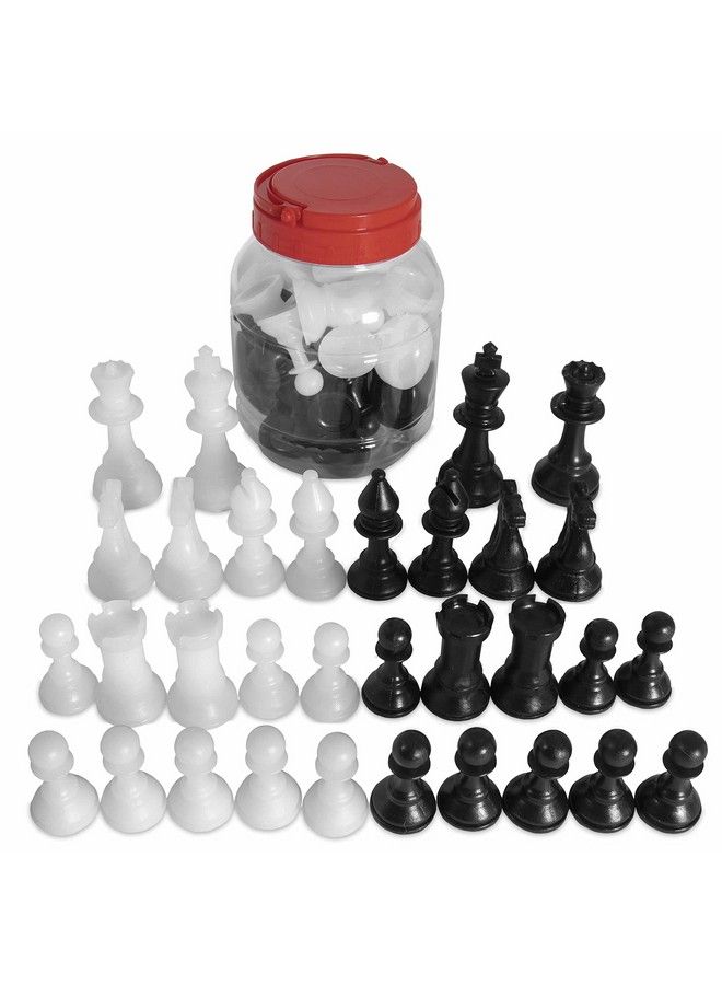Brybelly Standard Staunton Chessmen Bucket 3.5" Tall King ; Full Set Of 32 Black & White Chess Pieces ; Replace Old Or Lost Pieces ; Solid Cast Plastic Set In Handy Carry Drum - Image 1