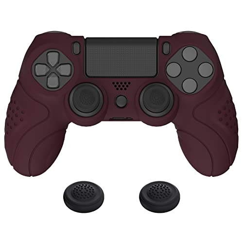 PlayVital Guardian Edition Wine Red Ergonomic Soft Anti-Slip Controller Silicone Case Cover for ps4, Rubber Protector Skin with Joystick Caps for ps4 Slim/Pro Controller - Image 1